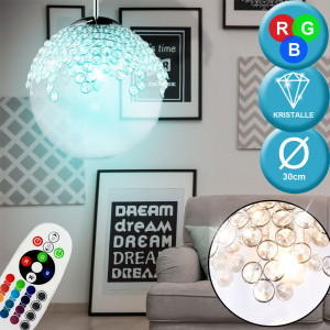 RGB LED Hängeleuchte aus Glas mit K9 Kristallen PENNY