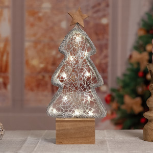 LED Deko Tischleuchte, Weihnachtsbaum, silber, H 36 cm, THEA