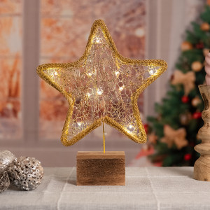 LED Weihnachtsstern, Deko, gold, Holz, H 35 cm, THEA
