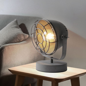 Tischlampe aus Metall in Beton Optik mit Käfig CARMEN