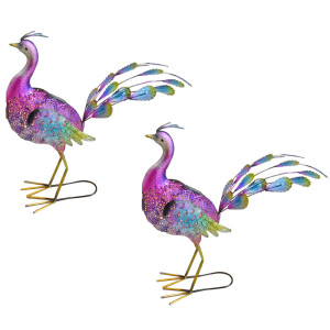 2er Set LED Solarpfau, bunt, Höhe 55 cm, VERA