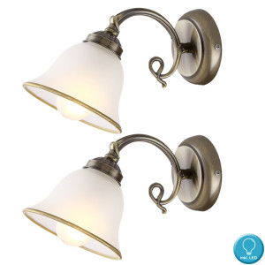 2er Set LED Wandlampen aus Altmessing und Glas ODIN