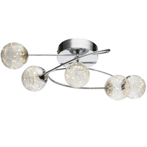 LED Glaskugel Deckenlampe aus Chrom , Länge 67 cm, XMAS