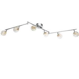 LED Deckenlampe, Chrom, bewegliche Spots, Glas, L 145 cm