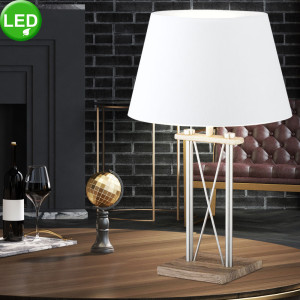 LED Tischlampe, Holzoptik, Textilschirm weiß, Höhe 45 cm,  X
