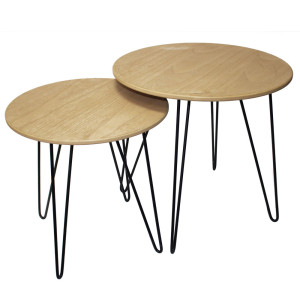 2er Set Beistelltische aus MDF und Metall in braun-schwarz
