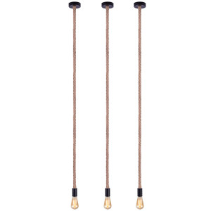 3x Hanfseil Pendelleuchte, schwarz braun, Höhe 166 cm, ULLEU