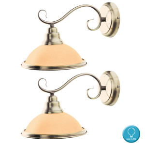 2x LED Wandleuchte aus Messing mit Glas Lampenschirm SASSARI