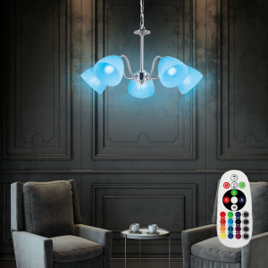 RGB LED Alabaster Glas Hängelampe,  Nickel matt, ARANCIA