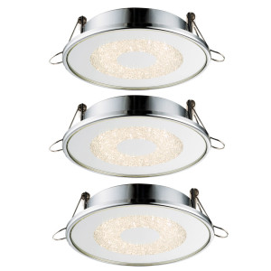 3er Set LED Einbauleuchten, rund, starr, Kristalle, MANDA
