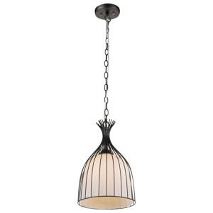 Hängeleuchte, Käfig-Design, Glas opal, schwarz, H 150 cm