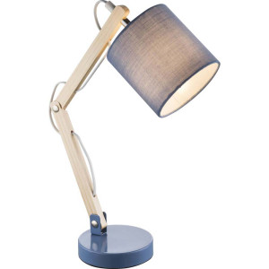 Tischlampe, Textil blau, Holz, verstellbar, H 44 cm, MATTIS