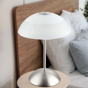 LED Tischleuchte, nickel-matt, Glas, Opal, Touch ein/aus