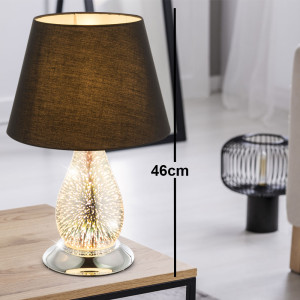Textil Tischlampe, 3D Effekt Glassockel, H 46 cm, ELIAS