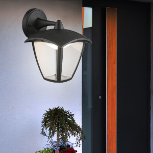 LED Wandlampe, Aluminium Laterne, schwarz, klar, H16,5 cm