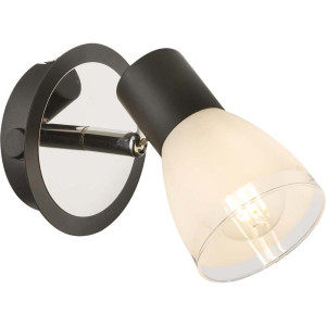 Strahler VIRUNGA, Chrom, Wandschild rund, klar, Holz, Glas