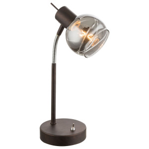 LED Tischleuchte, Metall, bronzefarben, Glas, Spot beweglich