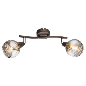 LED Deckenleuchte, Metall, bronzefarben, Glas, Schirm, Spots