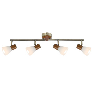 Deckenleuchte, Altmessing, Holz, Spot beweglich, Glas Opal