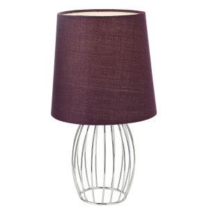 Tischlampe, Textil lila, Gitterfuß chrom, H 29 cm, AKIN