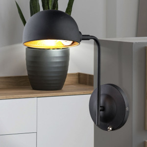 Wandlampe, schwarz gold, beweglicher Spot, H 30 cm