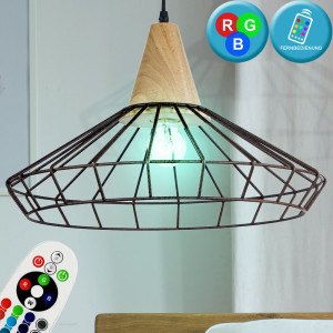RGB LED Hängeleuchte aus Metall und Holz, 40 cm, GRACE