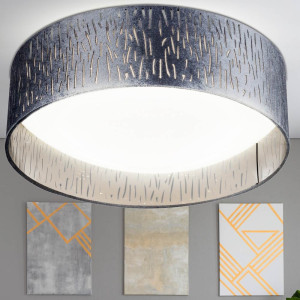 LED Deckenlampe, Textil Samt, grau-silber, rund, 40 cm