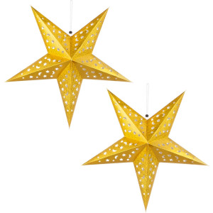 2er Set LED Weihnachtsstern Hängelampe, gold, 57 cm X-MAS