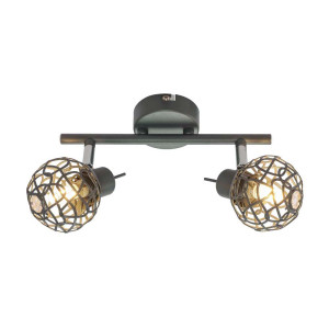 LED Deckenleuchte, Aluminiumgeflecht, grau, Kristalle, klar