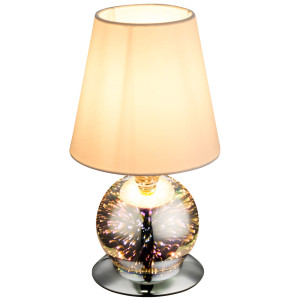 LED Tischleuchte, Textil und Glas, 3D-Effekt, Chrom, ELIAS