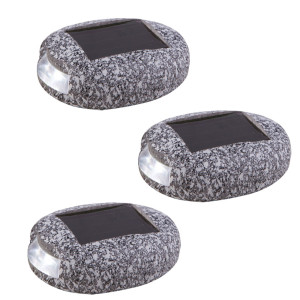 3er Set LED Solarleuchten, Stein Design, grau, L 8,5 cm