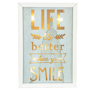 LED Dekobild aus Holz, Spruch, H 29 cm, LIFE