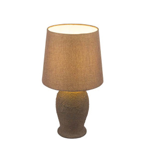 Tischleuchte, Keramik, rostfarben, Antik, Textil, beige