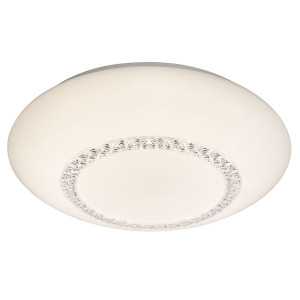 LED Deckenleuchte, Kristalle, weiß opal, rund, 41 cm