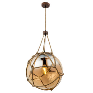 Hängeleuchte, Glas-Kugel, Hanfseil, rost, 40 cm, TIKO