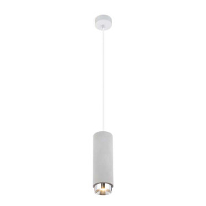 Hängeleuchte, Beton Optik, grau, Chromring, Kabel, weiß