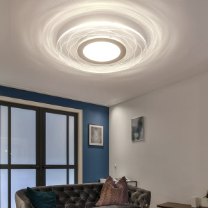 LED Deckenleuchte, Metall, weiß, Dekorstreifen, rund