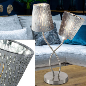 Tischlampe, Textil Schirme, silber, geschwungen, TAROK