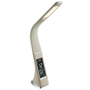 LED Tischleuchte, chrom beige, Touchdimmer, Display