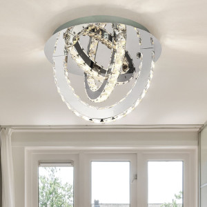 LED Deckenleuchte, Kristalle, Bogen-Design, Chrom, D 50 cm