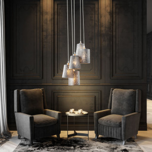 Hängeleuchte, Metall, Samt, silber-metallic, H 140 cm