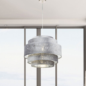 Hängeleuchte, nickel-matt, Samt, silber-metallic, rund