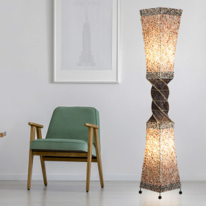 Stehleuchte, Muschel Optik, Rattan, Textilstehleuchte