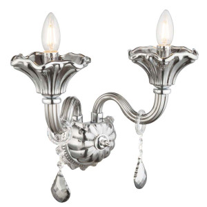 Wandleuchte, Chrom, Glas, 2-flammig, Kristalle, H 40 cm