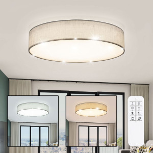 LED Deckenleuchte, nickel-matt, Textil, Fernbedienung