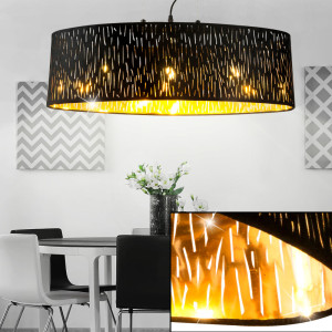 Hängeleuchte, Samt schwarz gold, oval, L 65 cm