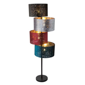 Stehleuchte, Metall, schwarz, Samt, multicolor