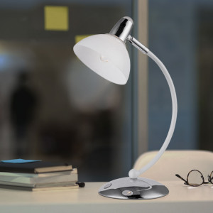 LED Tischleuchte, Metall, weiß, Chrom, Touchdimmer, Kristall