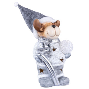 LED Weihnachts Rentier, Dekoleuchte, silber, braun, H 19 cm