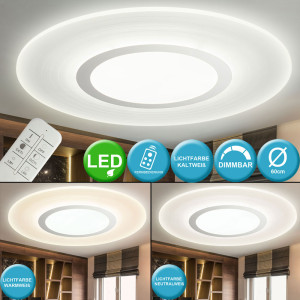 LED Deckenleuchte, CCT dimmbar Dekorringe Fernbedienung, D 60cm